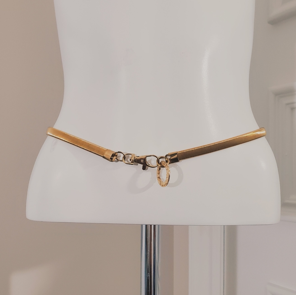 Gold Toned Lanyard with Rhinestone Accent Skinny Retro Waist Belt